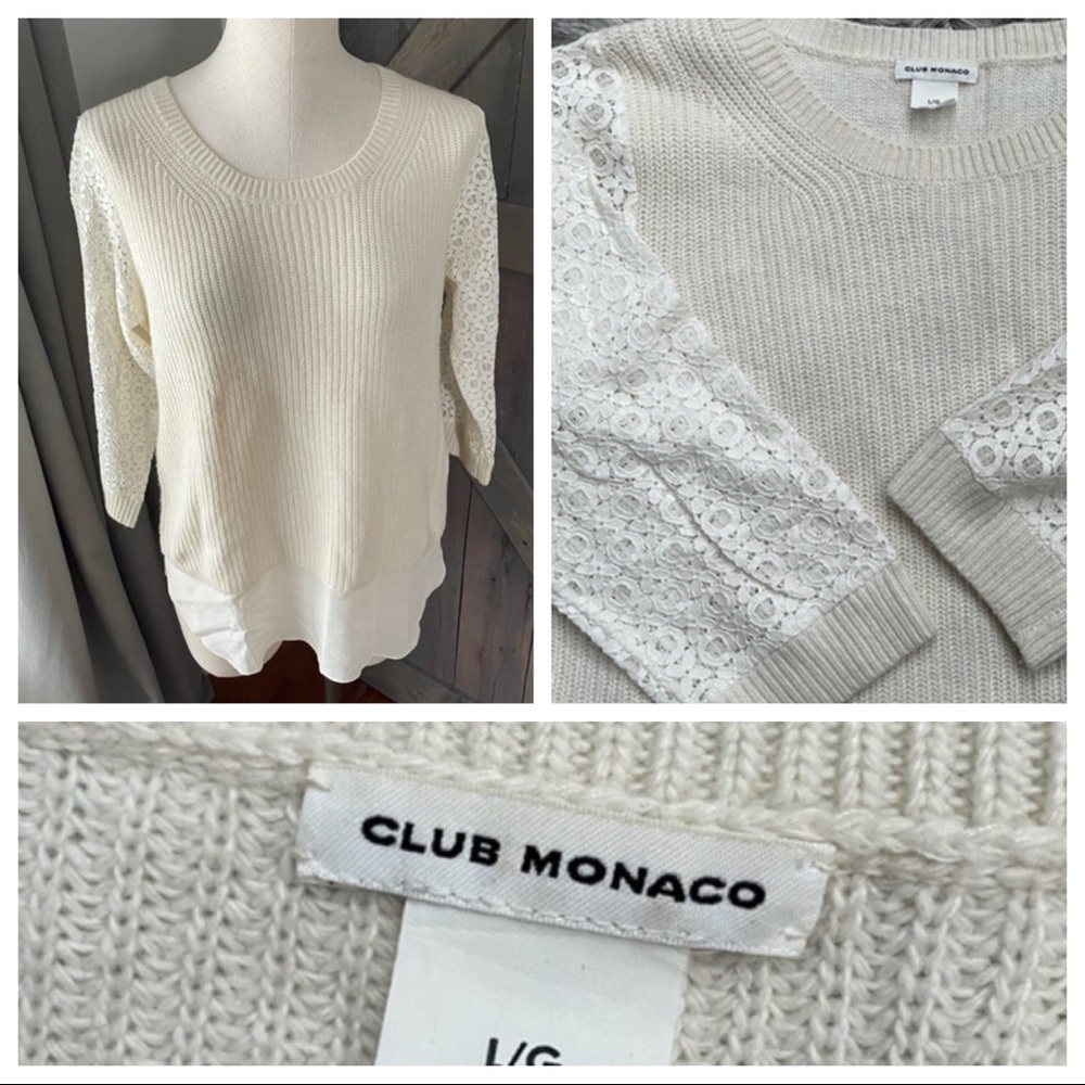 Club Monaco rabbit hair cashmere blend cream lace sleeve sweater 6016